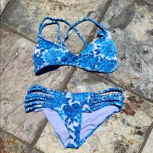 Frankie’s Bikinis Blue Floral Strappy Swimsuit